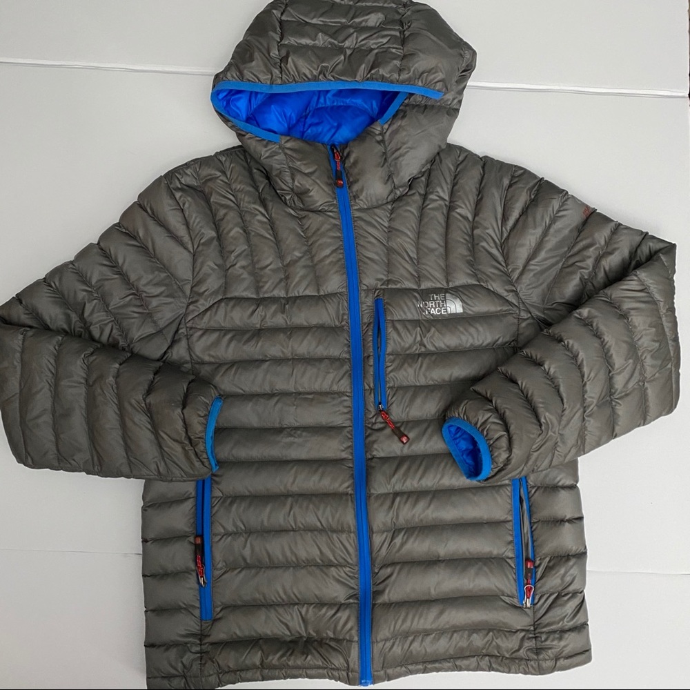 North Face Puffer Hooded Jacket Grey Blue - Picture 1 of 7